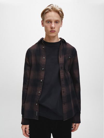 Calvin Klein Ruhák HU438590 | Calvin Klein Recycled Cotton Check Férfi Ing Kávé